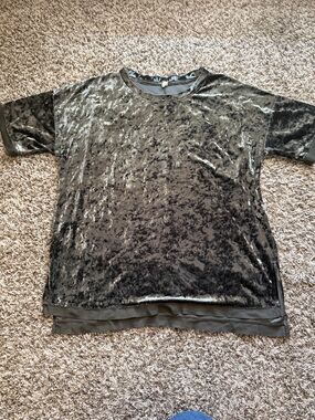 Wishlist Olive Green Crushed Velvet Short Sleeve Top